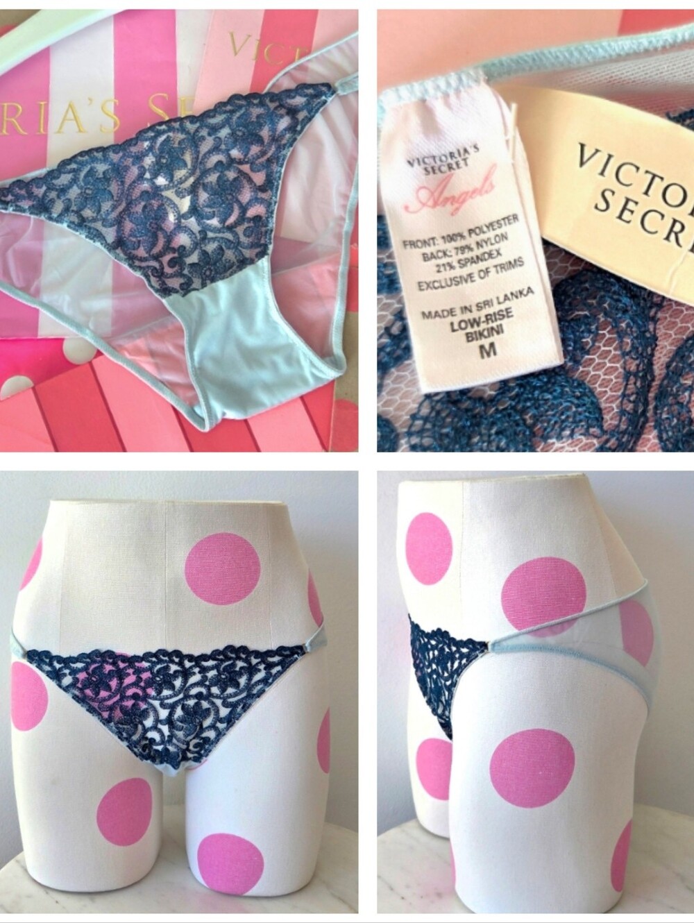 Victoria's Secret VTG Angels Low-Rise Bikini Panty NWT Blue Embroidered Lace HTF